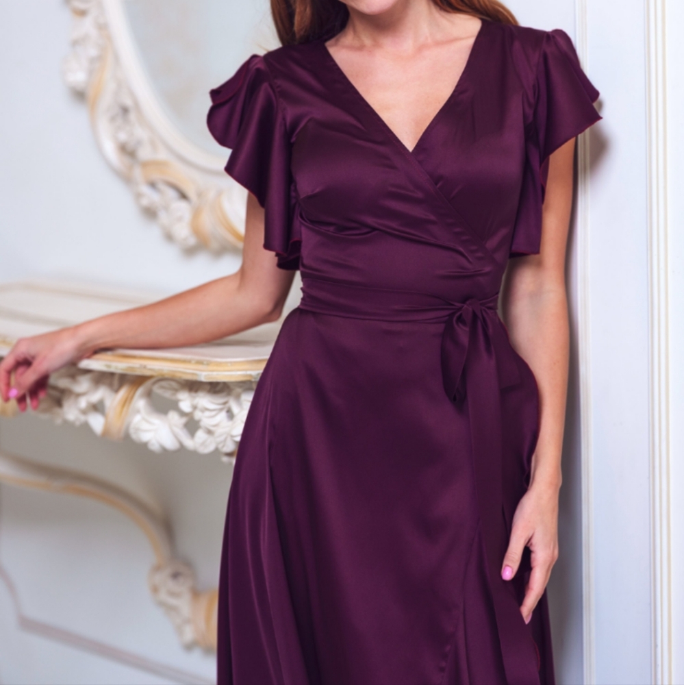 Dark burgundy silk satin wrap dress size 12